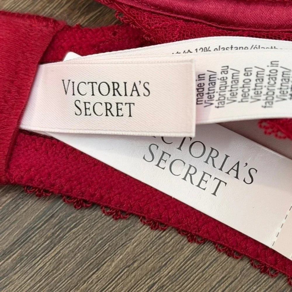 Victoria's Secret Red Lace Floral Applique Unlined Underwire Bra M-DD 11258813